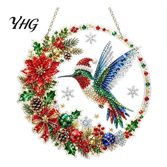 Decorative Hanging Ornaments for Home Christmas Diamond Art Ornament, 2D Acrylic Pearl Painting Chain Pattern Suncatcher, Holiday Window Pendant Wall