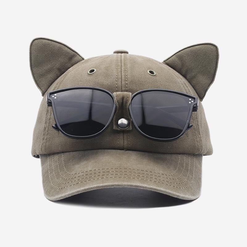 

Adjustable Baseball Cap with Cat Ear Design and Sunglasses Holder Button Casual Outdoor Hat for Women and Men One Size