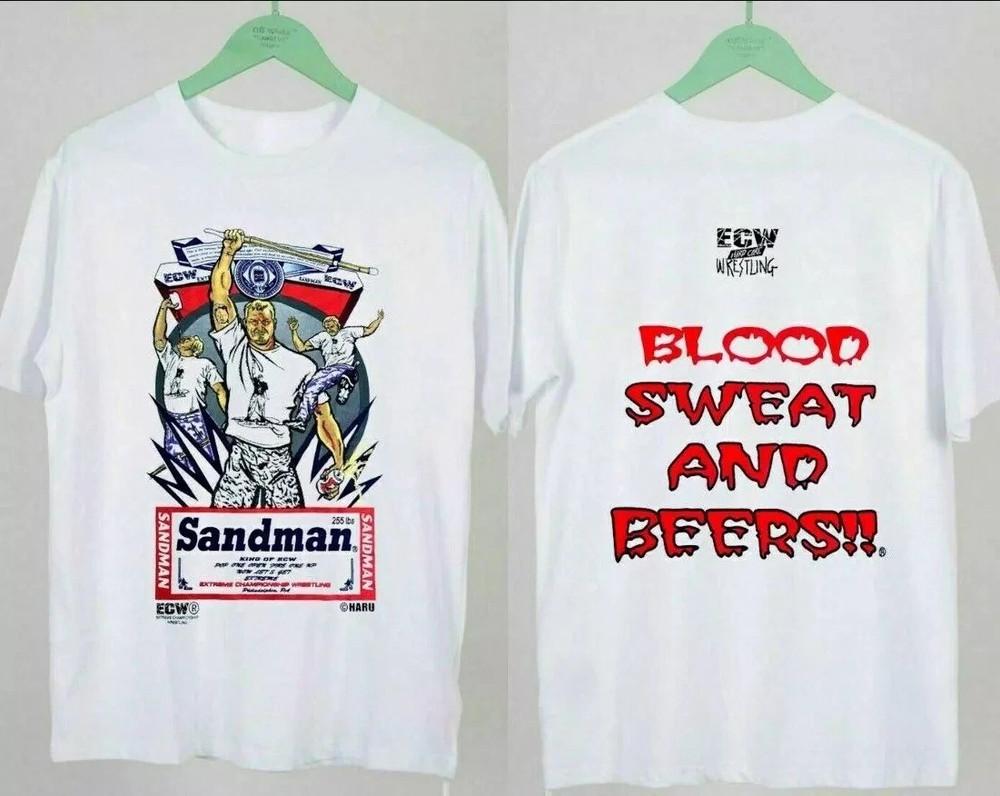 

Sandman Blood Sweat Beers Shirt, Ecw Mens T-Shirt Double Sided Cotton For Fans S