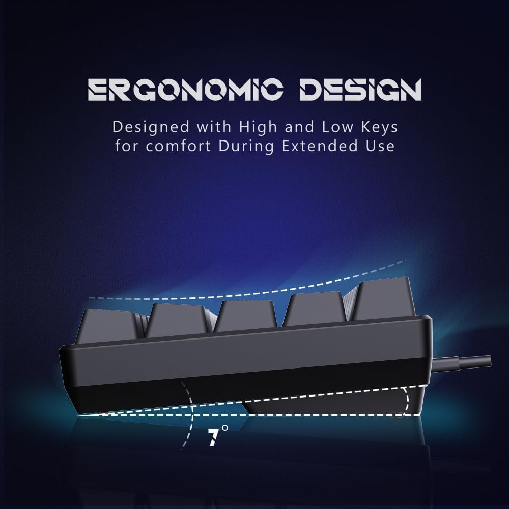 Abucow Mechanical Gaming Blue Wired Compact Blue LED Replaceable Compatible with 60% Keyboard, Switch, Keyboard, Backlight, Black/Gray Keycaps,