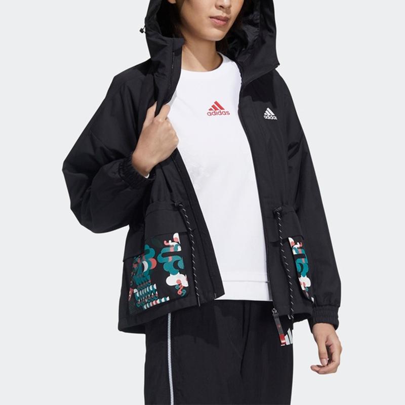 adidas Cny Series Jacket Sports Training Printed Woven Hooded Jacket Women Jackets Black GP0624