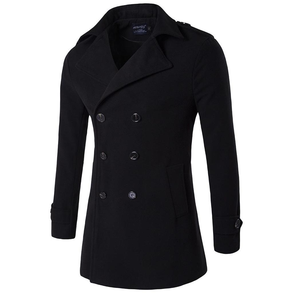 2025 Autumn/Winter Men's Double-Breasted Wool Trench Coat with Epaulets - Trendy European Style