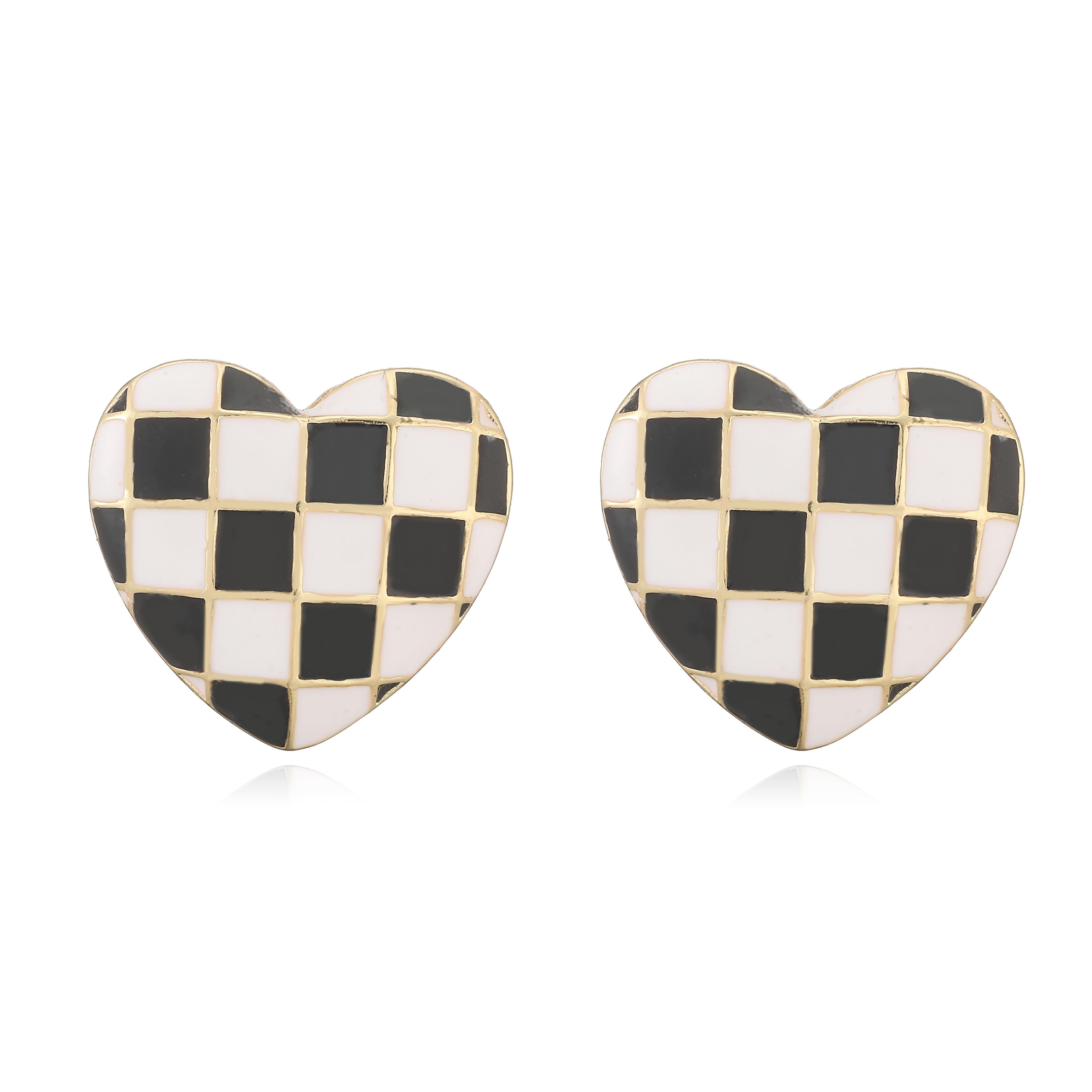 

Enamel Drop-Glaze Checkered Heart-Shaped Candy-Coloured Gold-Plated Brass Stud Earrings for Women in the Dopamine Colour Palette Other чёрный