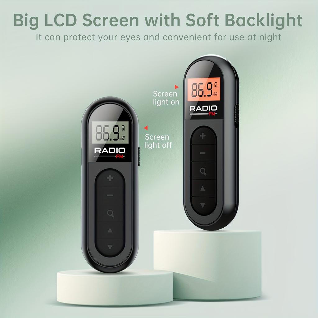 Mini oppladbar bærbar FM-radioklips - kompakt design, lang batterilevetid, hodetelefoner inkludert