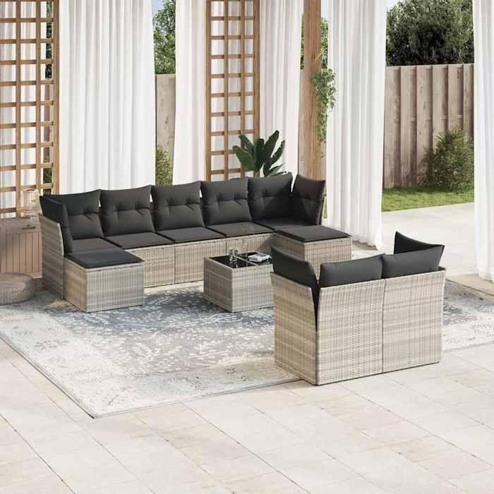 VidaXL Salon de Jardin avec Coussins 10 pcs, Canapés avec Pieds Réglables, Ensemble de Meubles d'Extérieur Patio Terrasse, 3250161