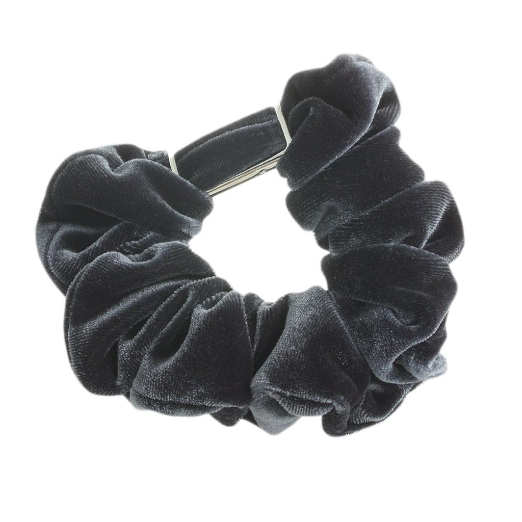 VINGTAINE Velvet Scrunchie Hair Accessory with Silver and Gray Plate, HS-92-S-GY,