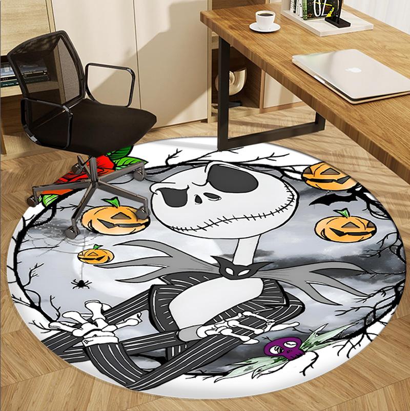 The Nightmare Before Christmas Pattern Round Rug, Indoor/Outdoor Mat, for Picnic, Gameroom, Bedroom, Office, Living Room, Home Decor Carpet, Birthday 