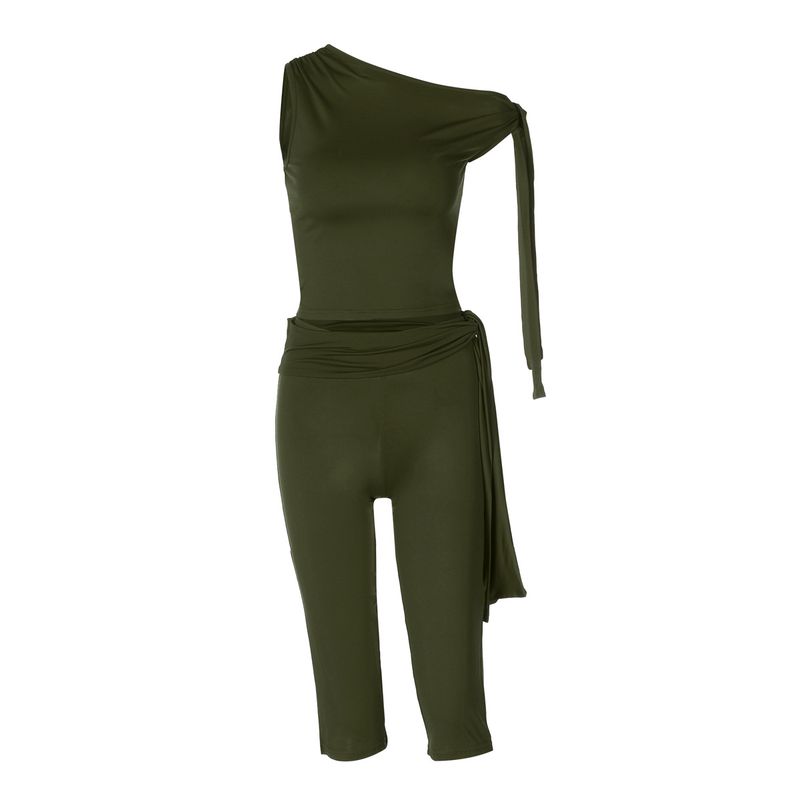 Slant Collar Top Slim Fit Pants Set Diagonal Collar Sexy Top Slim-Fit Pants Suit