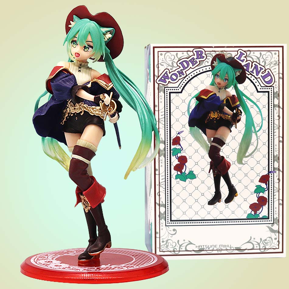 Hatsune Miku Stolní Roztomilá Akční Figurka 11cm Verze s Kočičím Tričkem. Anime figurka Kawaii dívka Model hračka Dárek