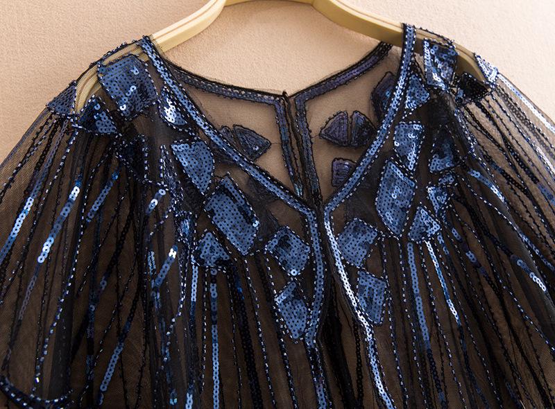 Cheongsam Evening Gown Shawl with Sequined Lace Shrug Cape