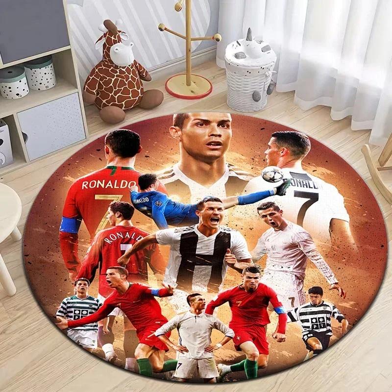Football Star Design Round Carpet - Non-Slip Flannel Rug for Living Room, Camping, Picnic, Yoga, Bedroom, and Area