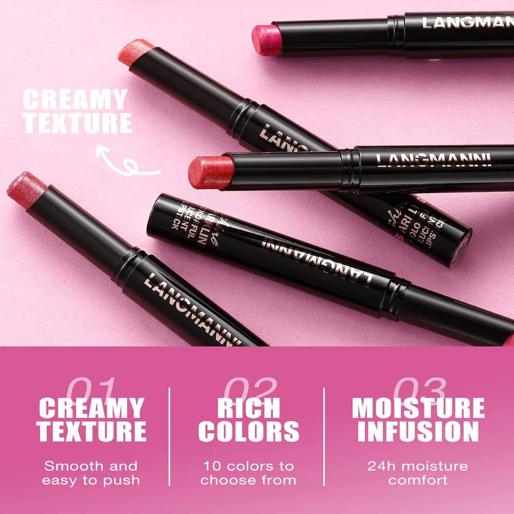 Lippenstift in 10 Farben, Perlenglitzer-Lippenstift, feuchtigkeitsspendender, nackter Lipgloss, hochpigmentiert, langanhaltend, antihaftbeschichteter Becher, samtiger Lipgloss, Geschenk zu Weihnachten