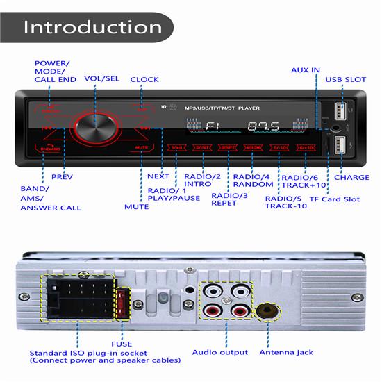 Único 1 Din Som Automotivo MP3 Player No Painel Bluetooth Aux-In Rádio Unidade Principal Botões de Toque