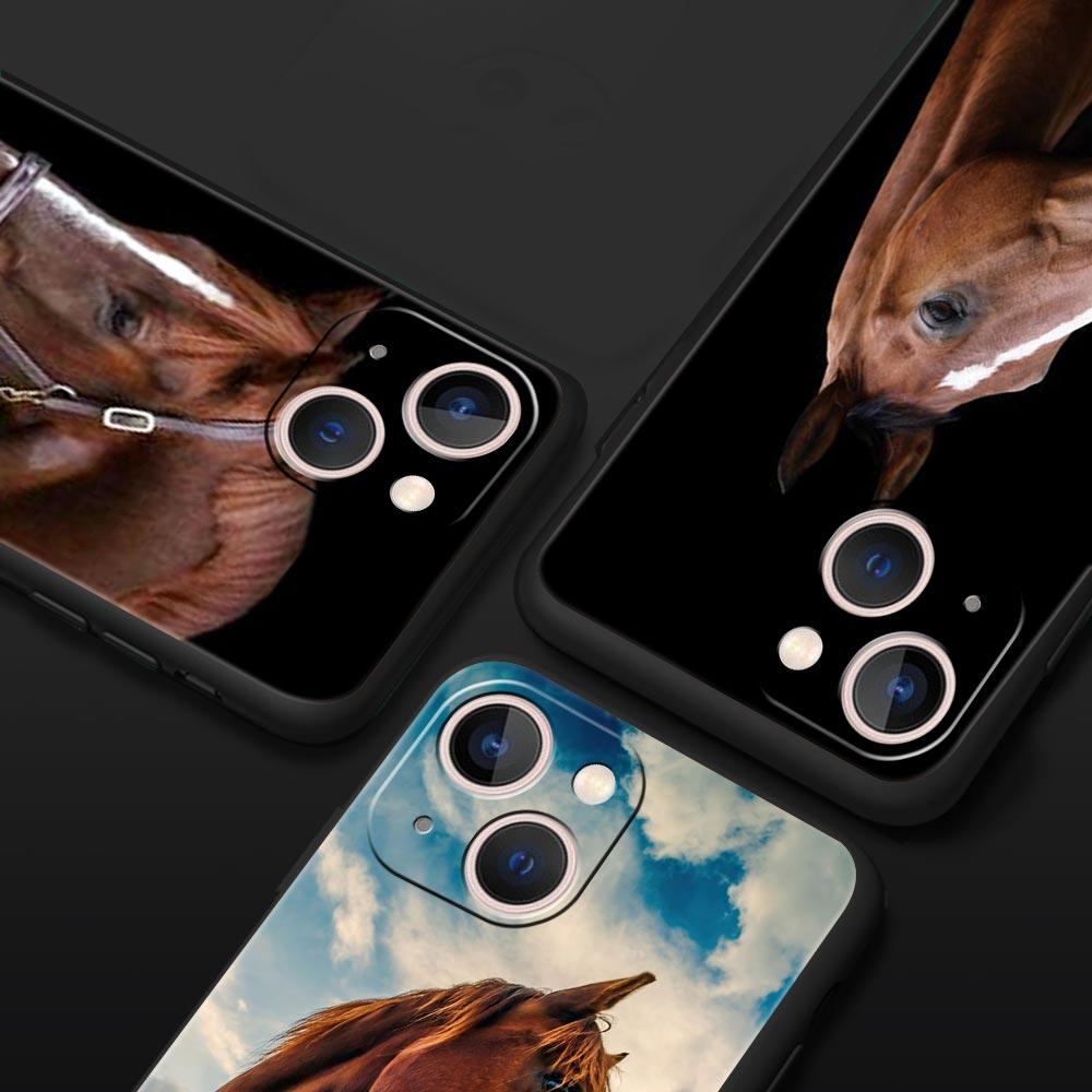 Horse Phone Case For iPhone 17 16 15 Pro Max 11 12 13 14 7 8 Plus SE 2020 X XR XS Cover Soft Black