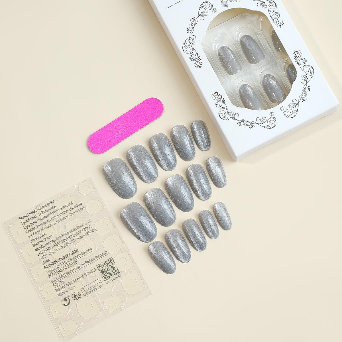 

Прозрачный серый съемный набор накладных ногтей «Кошачий глаз» - Стиль «Носимая броня»