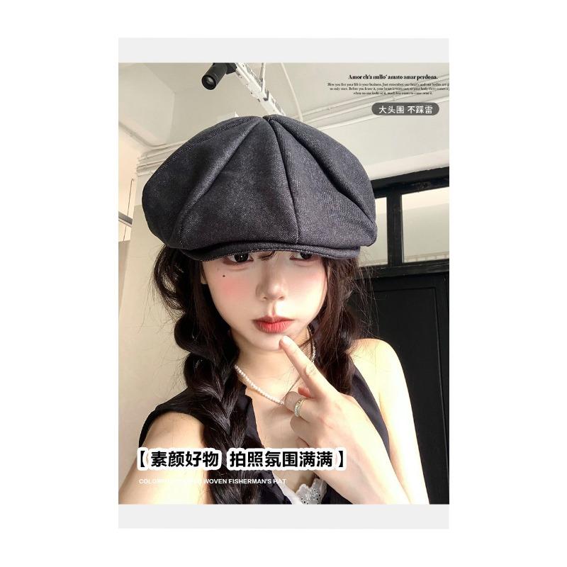 Women S Retro Octagonal Beret Hat Large Head Circumference Fashion Versatile Painter Hat
