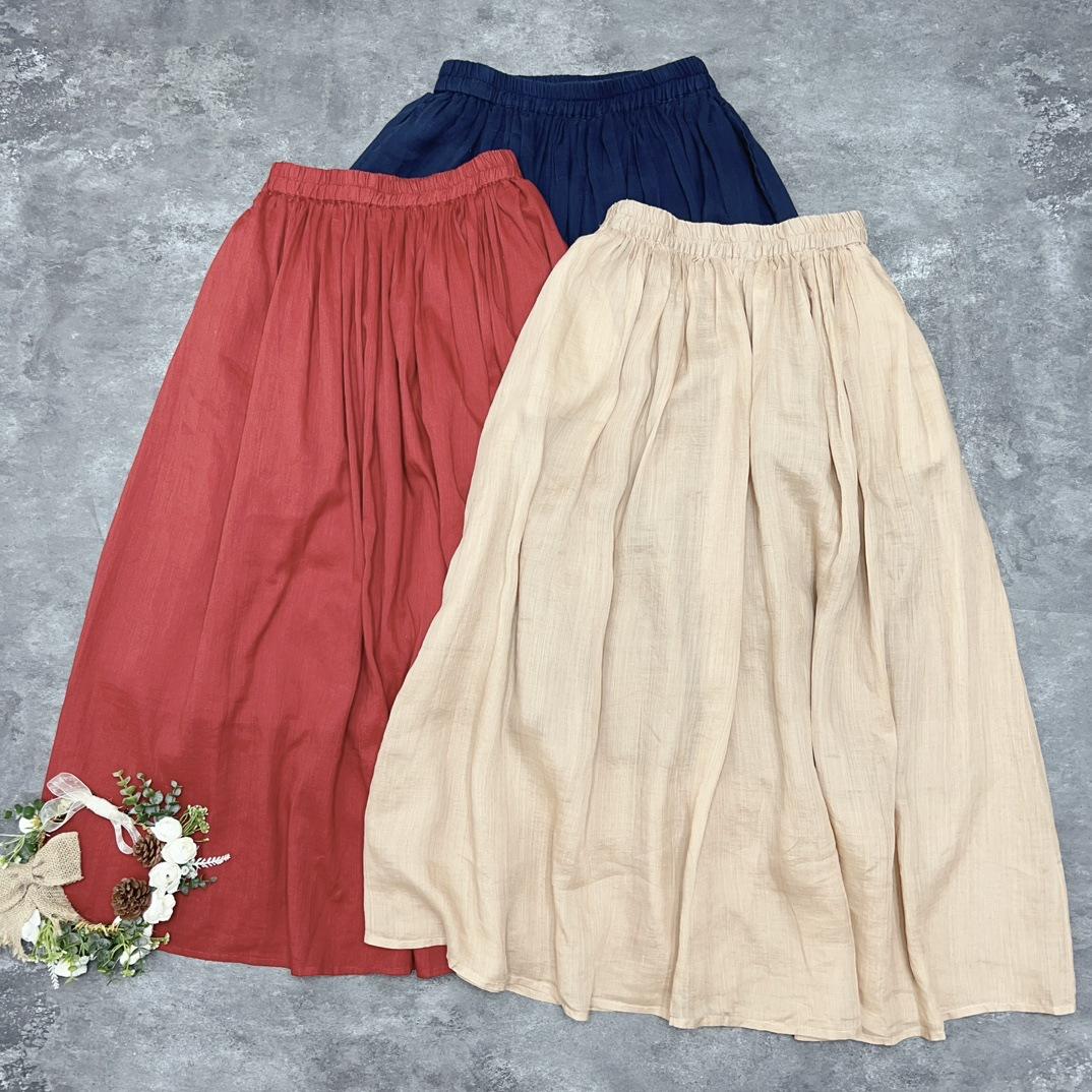 

Johnature Летние винтажные женские юбки, повседневные простые свободные эластичные талии, однотонные универсальные женские юбки One Size хаки