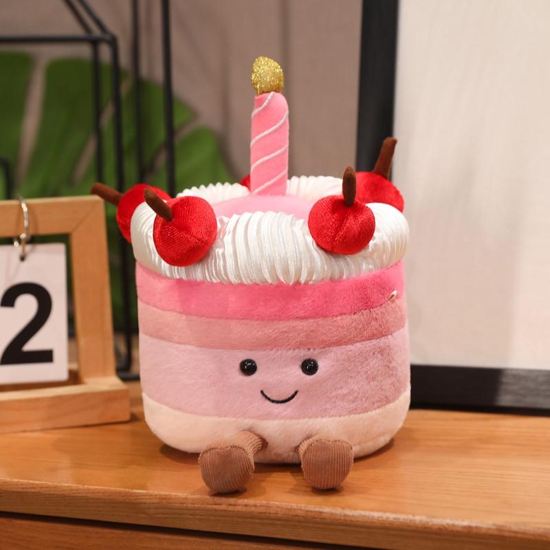 Creative Pink Cherry Cake Backpack Cream Fruit Cake Plush Bag Toy Simulation Kids Baby Birthday Cake Doll Gifts Home Decoration