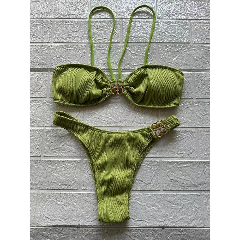 Bikini Metal Buckle Sexy Multi-colored Small Chest Women's B-button Split Swimsuit