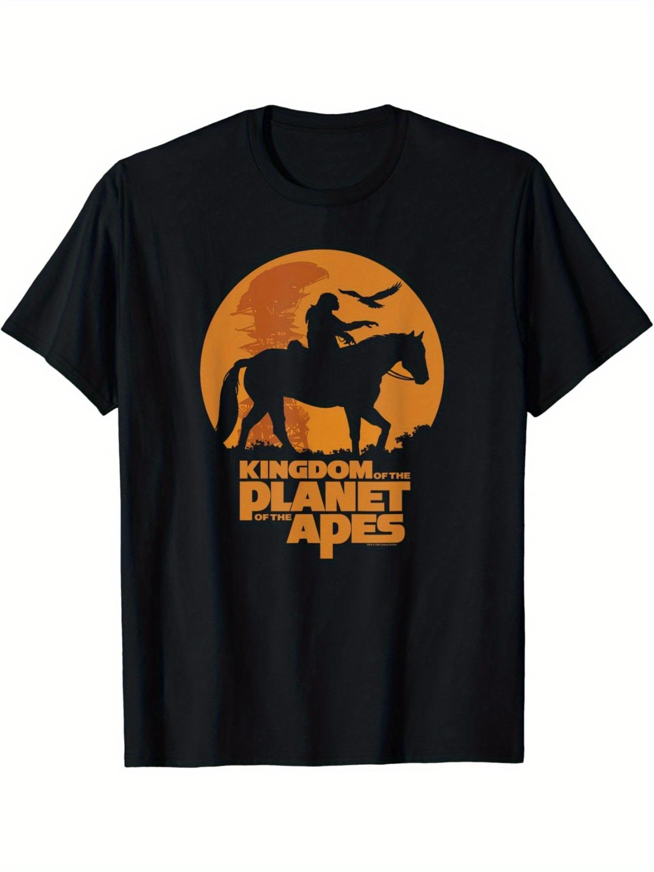 Mens Kingdom of the Planet of the Apes Graphic TShirt  Black Cotton Casual Tee with Eagle  Horse Design Short Sleeve S