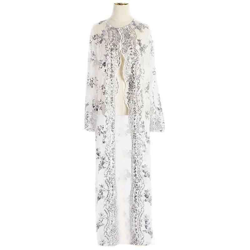 Kimono dress moroccan black and white Long oriental abaya dress with beads and flared sleeves