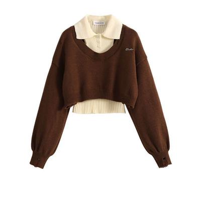 Neue College-Mode Kurzer Pullover Damen Herbst und Winter Koreanische Drama Wear Zweiteiliger Anzug Strickoberteil