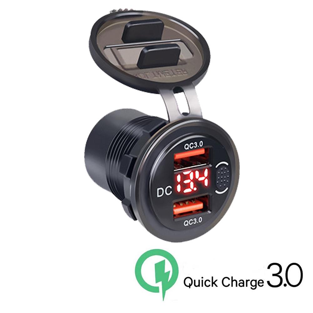 12-24 V 36 W Dual USB Autoladegerät QC 3.0 Schnellladeadapter mit Schalter LED-Spannungsanzeige Wasserdichtes Autoladegerät