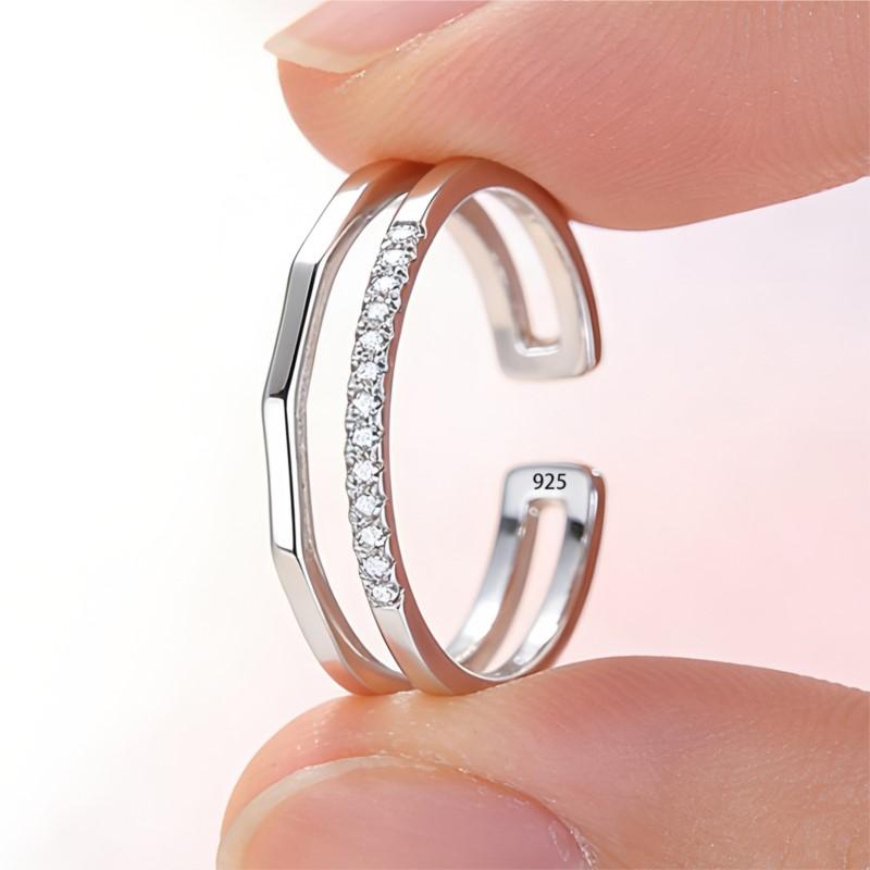Ventfille Ring For Women Simple Geometric Handmade Irregular Retro Double Layered Cz Ring Allergy For Birthday Gift