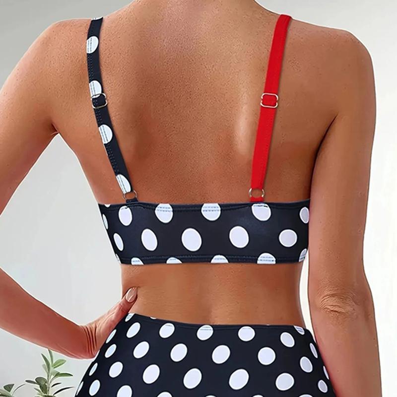 Patchwork Polka Dot Printed Bathing Suit Women Irregular High Waist Bikini Set Summer 2026 New Fashion Beach Swimwear Two Piece