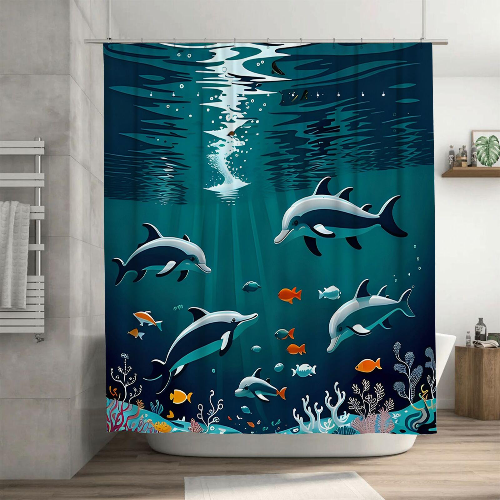 

Vibrant Dolphin Pod In Coral Reef Shower Curtain - Stunning 3D Ocean Life Design For A Waterproof And Unique Bathroom Dcor W60H190(CM)-1 Pcs