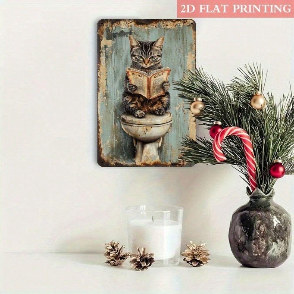 Funny Black Cat Bathroom Metal Sign Vintage Retro Wall Decor 8x12 Inch
