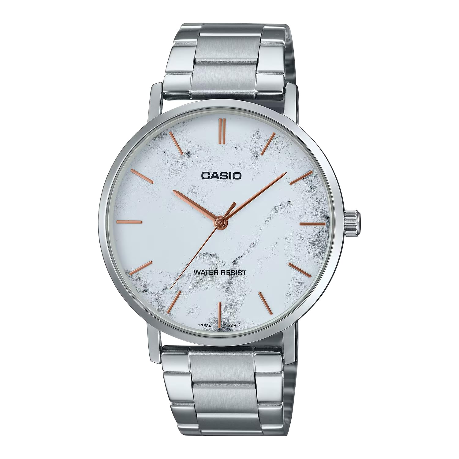 

Casio MTP-VT01 Series Quartz Men s Watch, White Marble x Metal Band MTP-VT01DM-7A, Bracelet Type