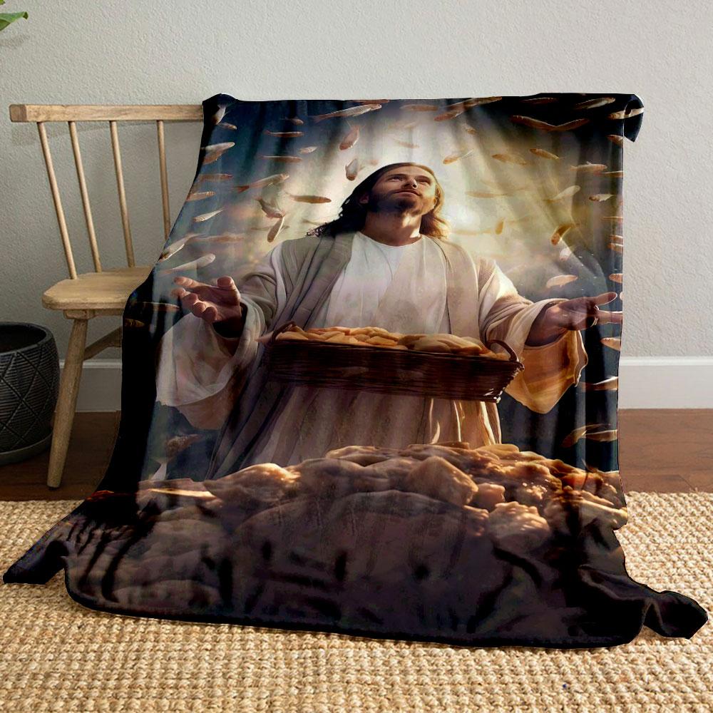 

Jesus Loaves Fish Print Blanket Printed Blanket for Living Room Bed Couch lunch break Soft Cozy Blanket for Friend s festival Gift 80cm x 120cm