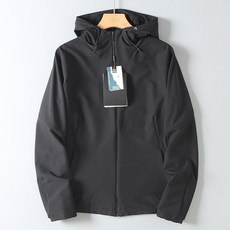 Men's Outdoor Mountain-Style Sun Protection Jacket, Solid Color Softshell Hooded Windbreaker, Sports Functional Zip-Up Jacket