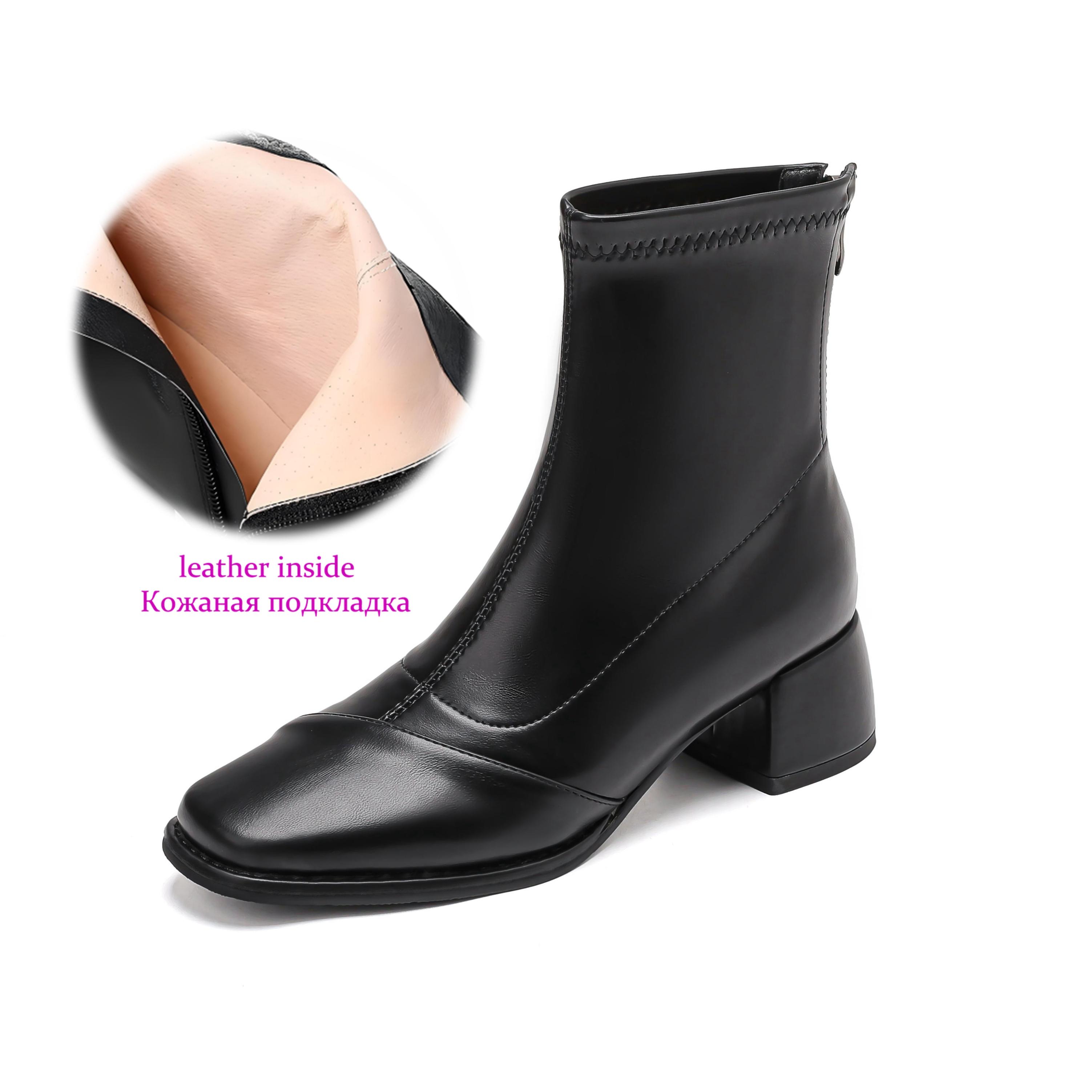 

Krazing Pot Microfiber Autumn Winter Shoes Thick Med Heels Size 43 Chelsea Boots Apricot Zipper Ankle Boots 34