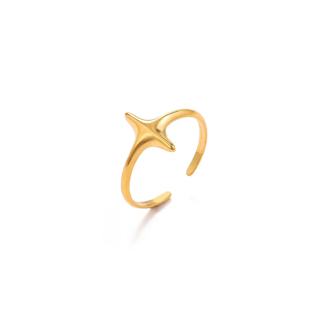 Elegante Edelstahl-Großblüten-Ringe für Damen, Goldfarbe, Sonne, Seestern, Offener Ring, Fingerschmuck, Hochzeit, Ihr Geschenk, Punk