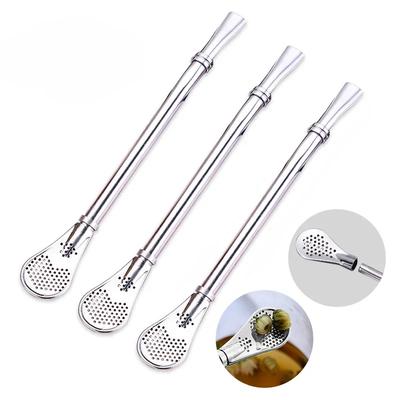 Stainless Steel 3PCS Detachable Bombilla Filter Straw Straw Spoon Tea Filter Yerba Mate Straw Reusable Drinking Tools Bar Access