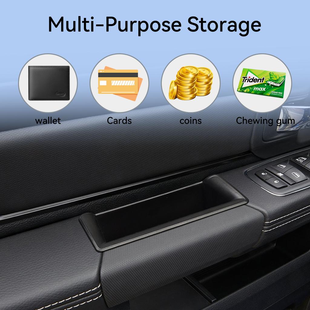 for Dodge Ram 1500 2019-2026 Car Door Handle Storage Box Car Interior Accessories ABS Front Rear Door Storage Organizer Tray