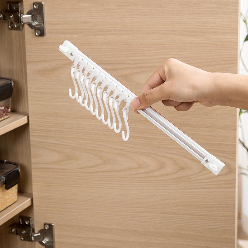 Non-Punch Sliding Rail Kitchen Storage Hooks - Strong Adhesive S-Hooks for Cabinet Doors