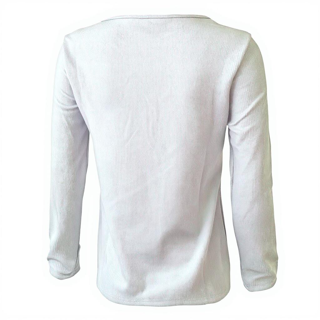 Damen Casual Mode U-Ausschnitt Knopf Einfarbig Langarm Oberteil