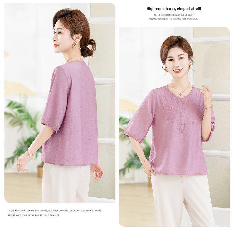 Stylish Slimming Summer Tops for Women: Versatile Short-Sleeved T-Shirts for Middle-Aged and Elderly Moms