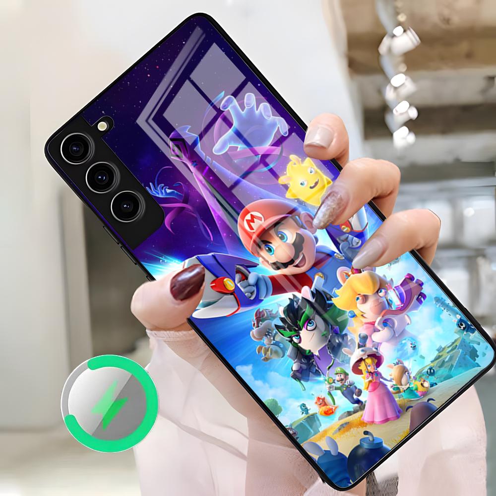 Custodia per Telefono Super Marios Bros Per Samsung S26 Ultra S25 Edge S23 S22 S21 S20 Ultra Plus S24 Fe A25 Copertura Magnetica in Vetro