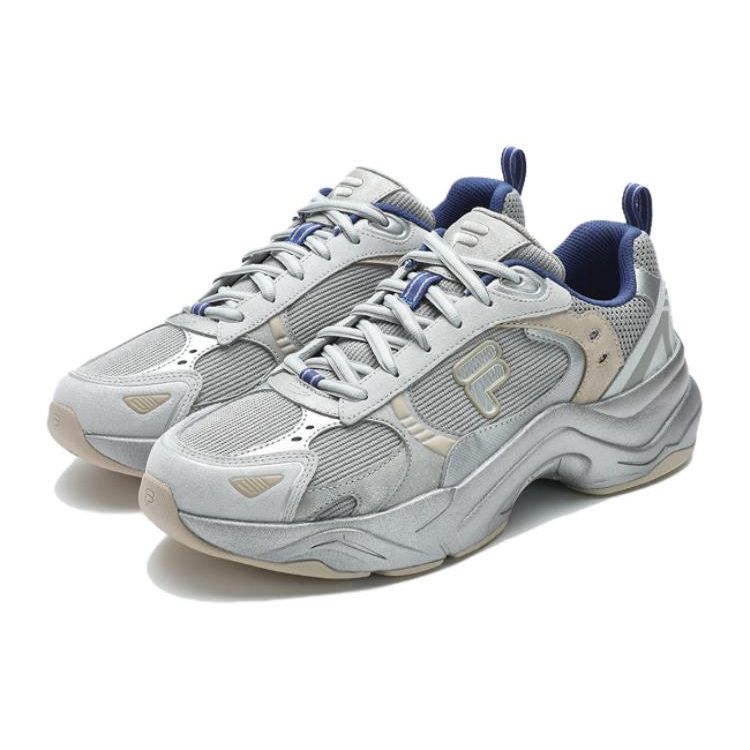 Fila Fusion Unique Fabric Synthetic Leather Comfortable Low-Top Casual Shoes Women Sneaker Silver Gray T12W411615FBC