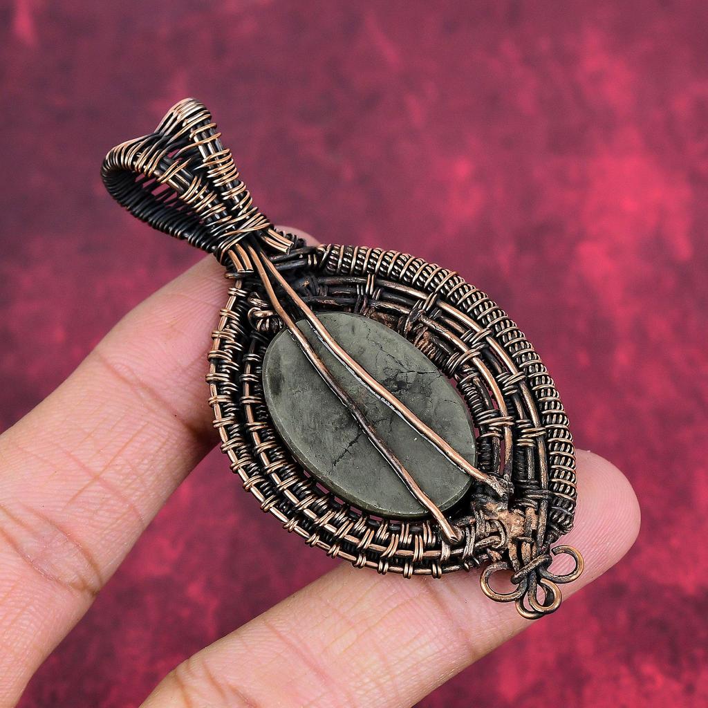 Pyrite pendant copper wire wrapped pendant pyrite genuine gemstone jewelry handmade brand new pendant copper wire wrap jewelry gift for wife