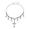 Hip-hop Personality Sliver Color Cross Tassel Pendant Red Crystal Beads Necklace for Women Punk Gothic Halloween Jewelry Gift