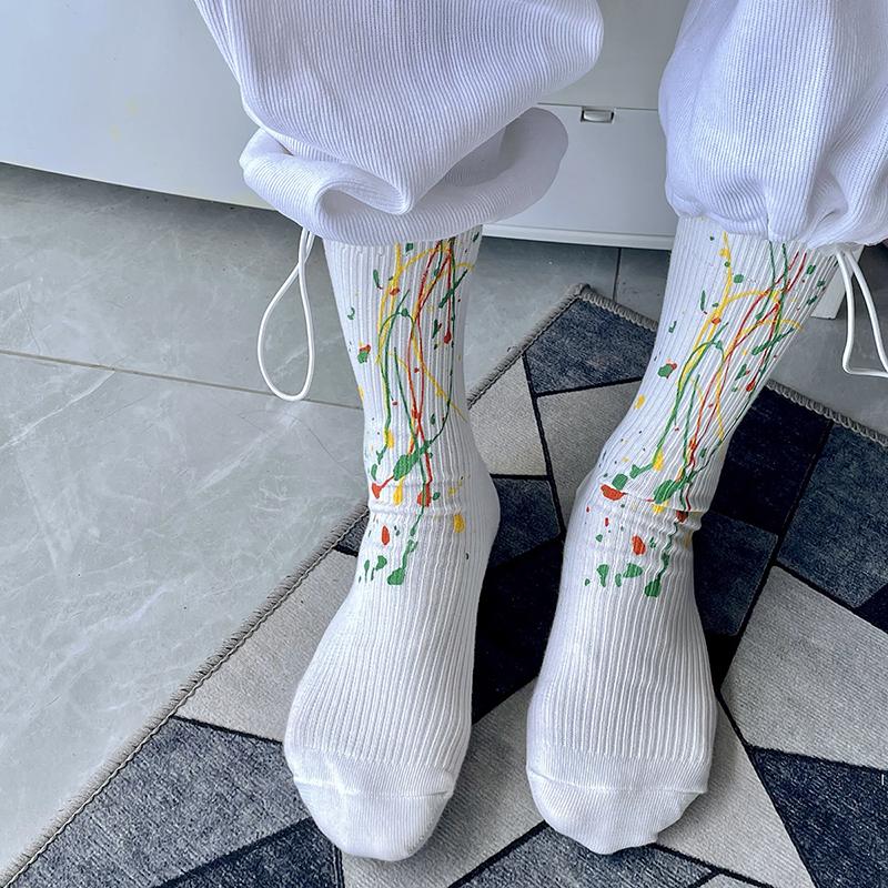 

1/4 Pairs Inkjet Printed Neutral Knitted Socks Sweat Absorbing Breathable Soft Comfortable Street Style Couple Casual Socks One Size
