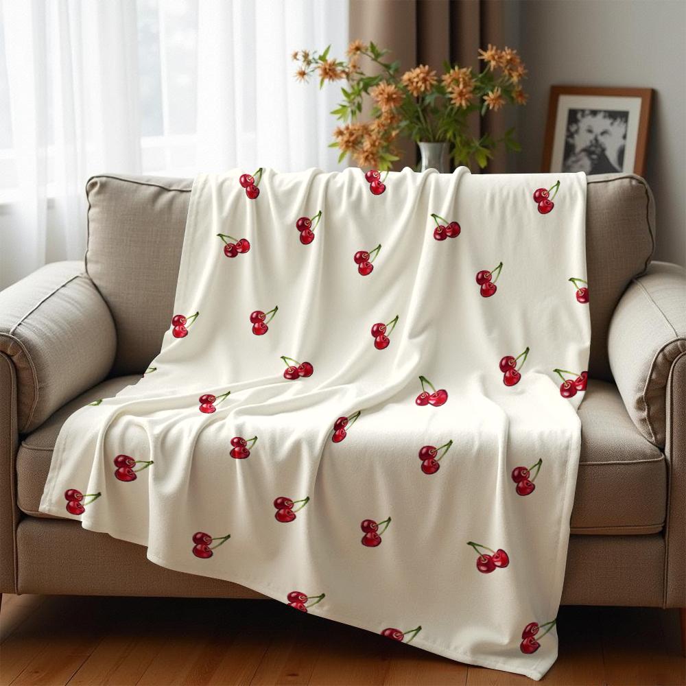 Juicy Cherry Anime Cartoon Flannel Blanket Soft Warm Throw for Bedroom Sofa Car Kids Holiday Gift