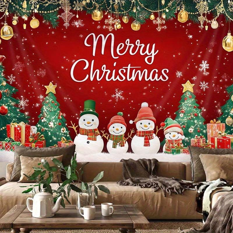 1 Piece of Merry Christmas Snowman Polyester Tapestry: Snowman, Gifts and Star Patterns, Indoor Christmas Living Room Decoration