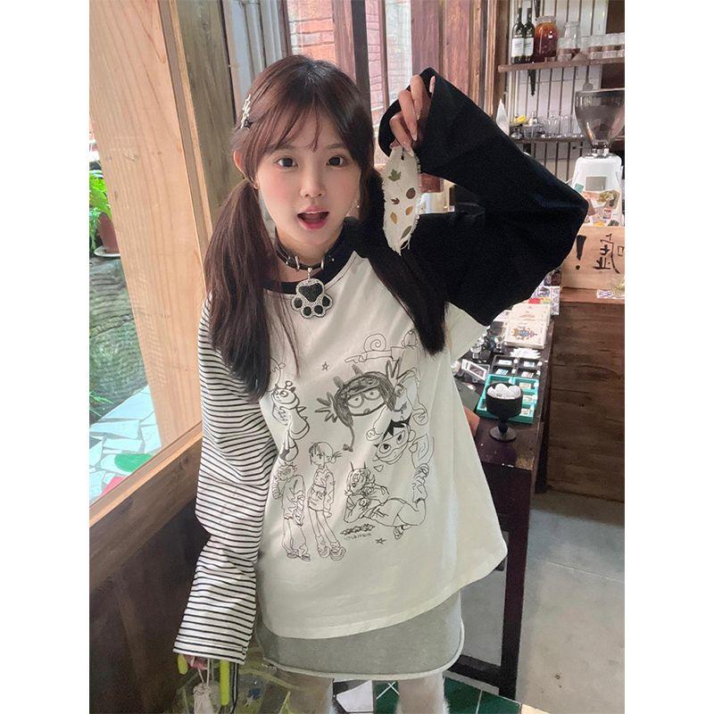 

Loose Women s T-shirts Long Sleeve Girls Y2K T-shirts Casual Leisure Street Wear XL