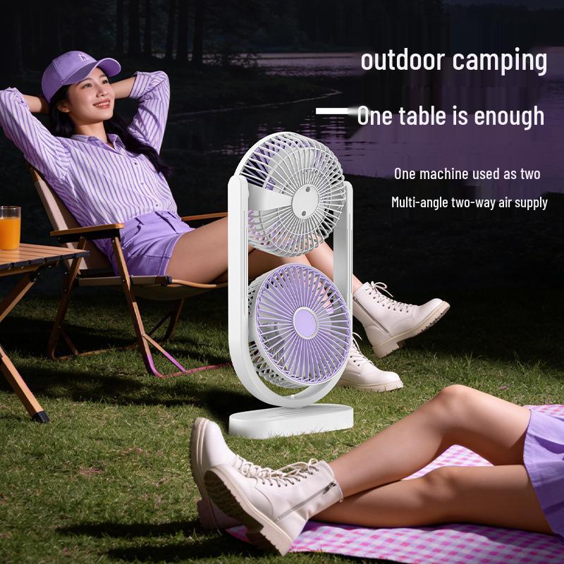 Dual-Head USB Rechargeable Night Light Fan for Air Circulation – Ideal for Outdoor, Dorm, or Office with Long Battery Life